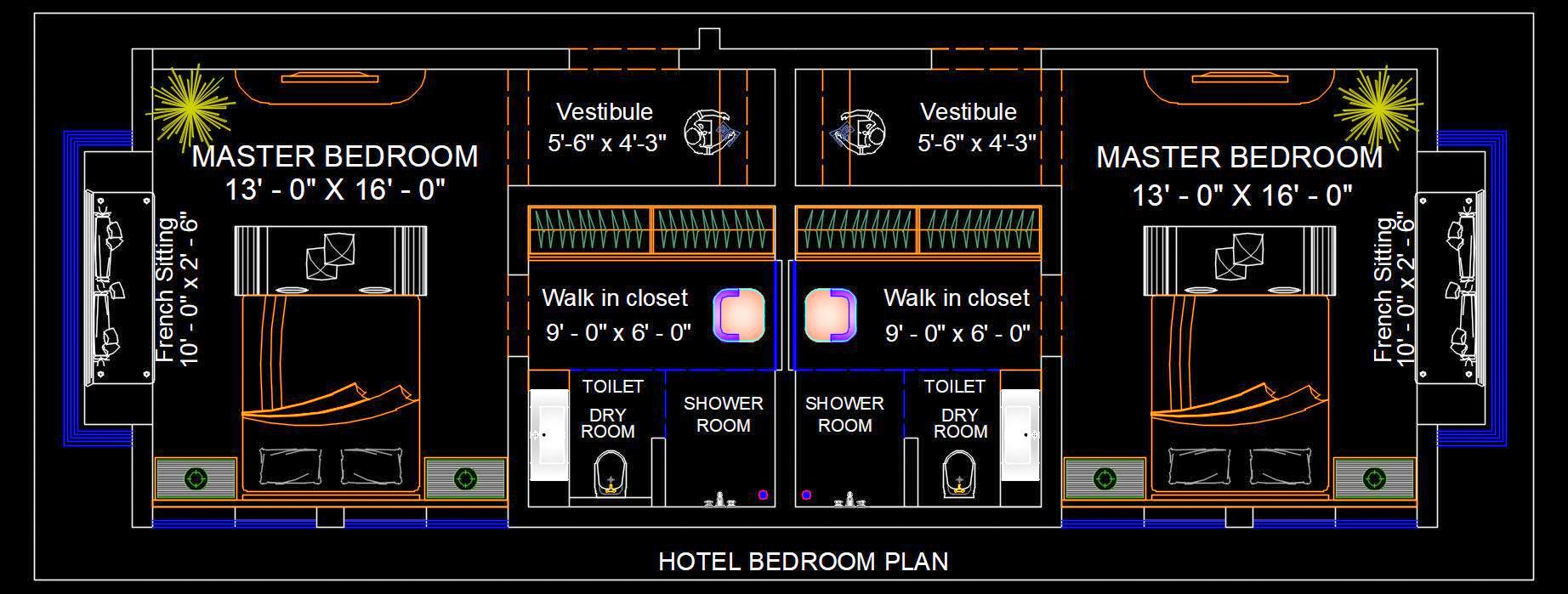 Hotel Guest Room CAD Drawing